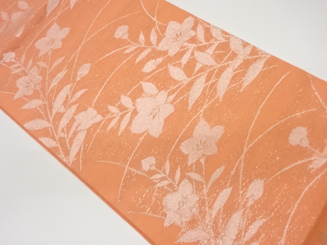 芝に桔梗模様織出し夏用袋帯